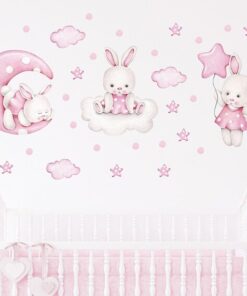 Stickers Chambre Fille - Lapins Animaux Roses Stickers Chambre Fille - Lapins Animaux Roses