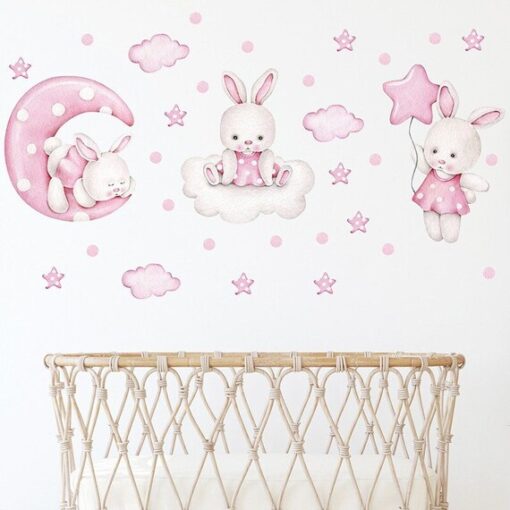 Stickers Chambre Fille - Lapins Animaux Roses