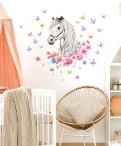 Stickers Chambre Fille - Cheval Papillons